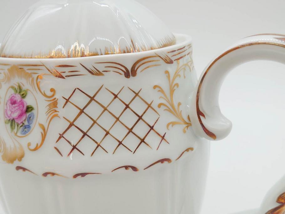 フランス　LIMOGES(リモージュ)　Georges Boyer(ジョルジュ ボワイエ)　バラの絵付けが上品なティーポット(薔薇、ローズ、磁器、金彩、洋食器)(R-078523)