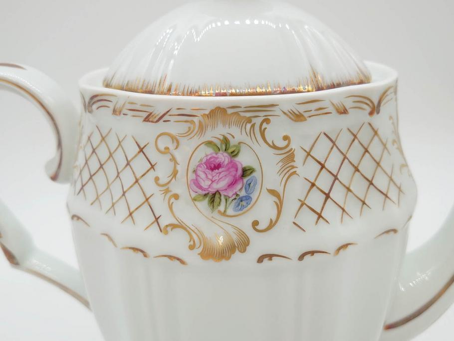 フランス　LIMOGES(リモージュ)　Georges Boyer(ジョルジュ ボワイエ)　バラの絵付けが上品なティーポット(薔薇、ローズ、磁器、金彩、洋食器)(R-078523)