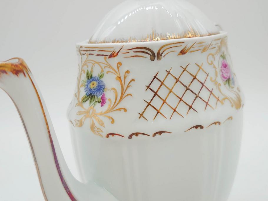 フランス　LIMOGES(リモージュ)　Georges Boyer(ジョルジュ ボワイエ)　バラの絵付けが上品なティーポット(薔薇、ローズ、磁器、金彩、洋食器)(R-078523)