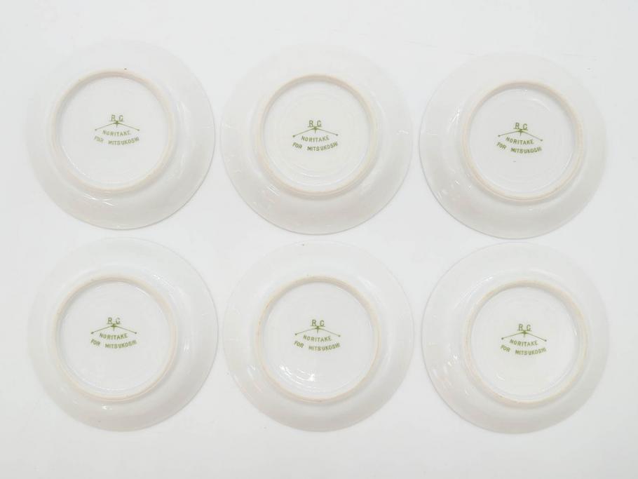 オールドノリタケ　NORITAKE　三越　ヤジロベー印　柔らかい色彩の花のデザインが可愛らしいミニプレート6枚セット(花、フラワー、小皿、豆皿、磁器、洋食器)(R-078524)