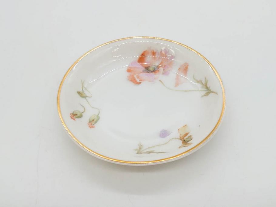 オールドノリタケ　NORITAKE　三越　ヤジロベー印　柔らかい色彩の花のデザインが可愛らしいミニプレート6枚セット(花、フラワー、小皿、豆皿、磁器、洋食器)(R-078524)