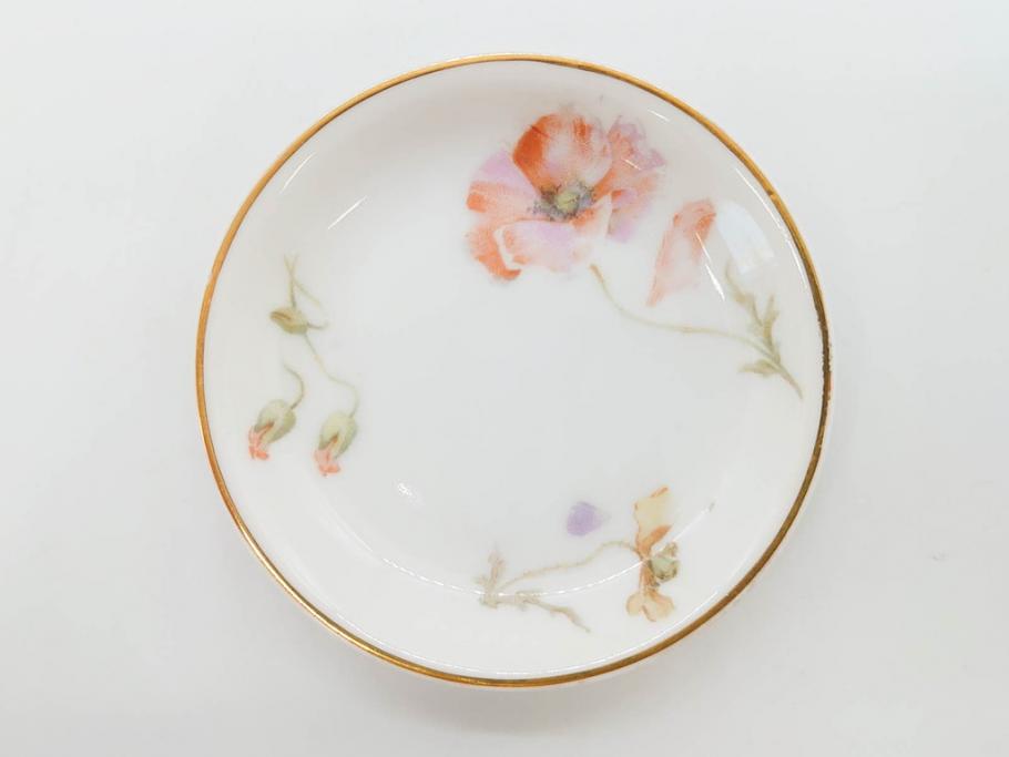 オールドノリタケ　NORITAKE　三越　ヤジロベー印　柔らかい色彩の花のデザインが可愛らしいミニプレート6枚セット(花、フラワー、小皿、豆皿、磁器、洋食器)(R-078524)