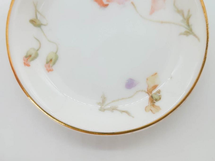 オールドノリタケ　NORITAKE　三越　ヤジロベー印　柔らかい色彩の花のデザインが可愛らしいミニプレート6枚セット(花、フラワー、小皿、豆皿、磁器、洋食器)(R-078524)