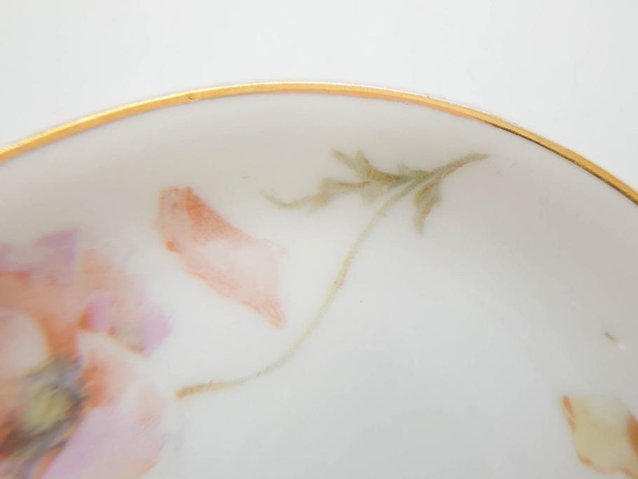 オールドノリタケ　NORITAKE　三越　ヤジロベー印　柔らかい色彩の花のデザインが可愛らしいミニプレート6枚セット(花、フラワー、小皿、豆皿、磁器、洋食器)(R-078524)