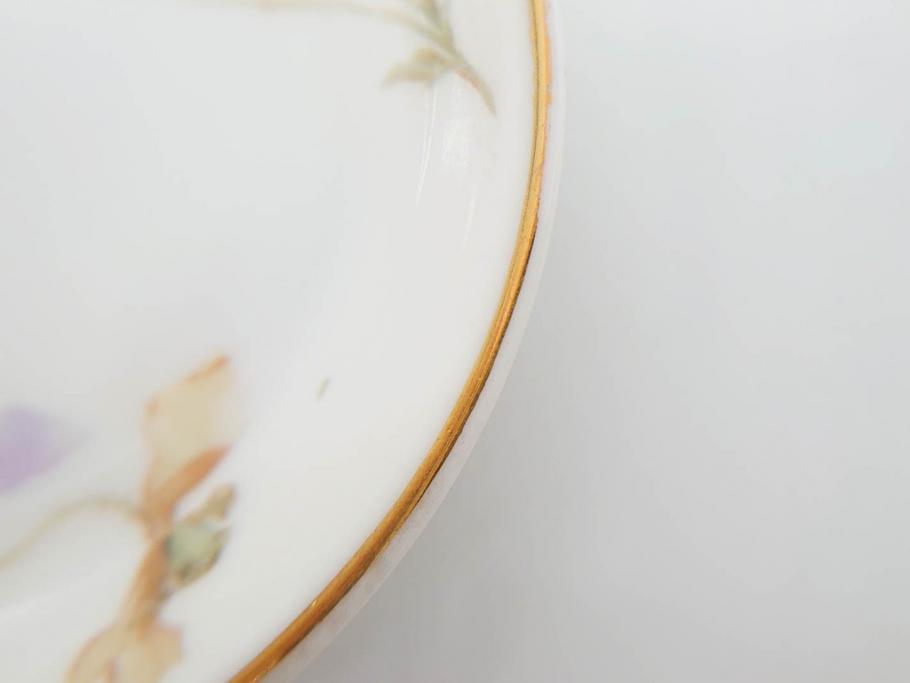 オールドノリタケ　NORITAKE　三越　ヤジロベー印　柔らかい色彩の花のデザインが可愛らしいミニプレート6枚セット(花、フラワー、小皿、豆皿、磁器、洋食器)(R-078524)