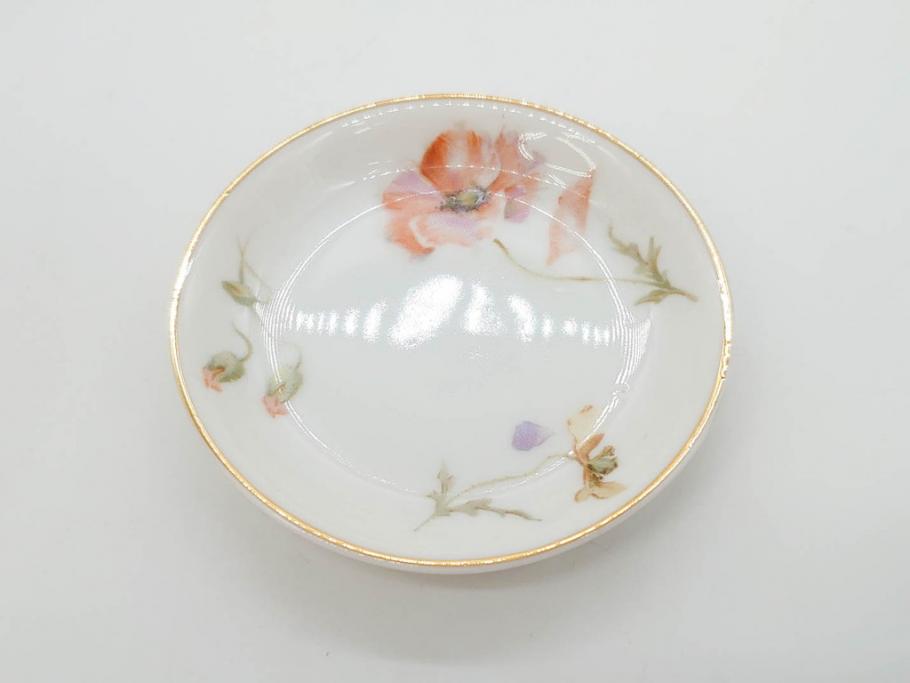 オールドノリタケ　NORITAKE　三越　ヤジロベー印　柔らかい色彩の花のデザインが可愛らしいミニプレート6枚セット(花、フラワー、小皿、豆皿、磁器、洋食器)(R-078524)