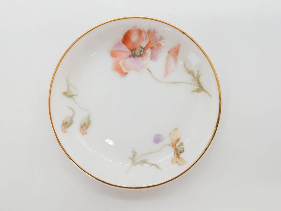 オールドノリタケ　NORITAKE　三越　ヤジロベー印　柔らかい色彩の花のデザインが可愛らしいミニプレート6枚セット(花、フラワー、小皿、豆皿、磁器、洋食器)(R-078524)