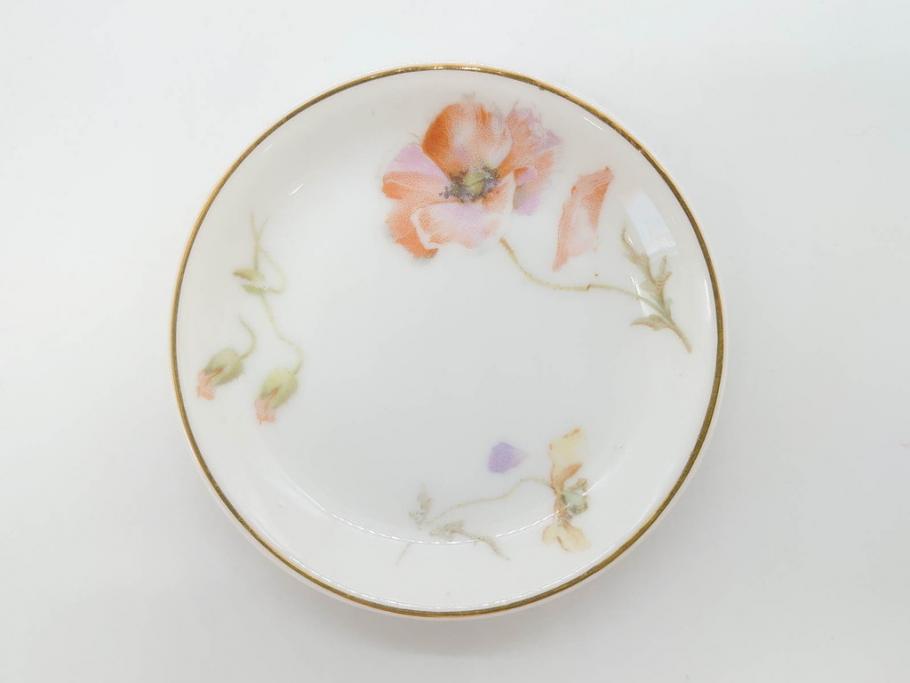 オールドノリタケ　NORITAKE　三越　ヤジロベー印　柔らかい色彩の花のデザインが可愛らしいミニプレート6枚セット(花、フラワー、小皿、豆皿、磁器、洋食器)(R-078524)