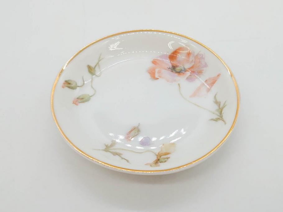 オールドノリタケ　NORITAKE　三越　ヤジロベー印　柔らかい色彩の花のデザインが可愛らしいミニプレート6枚セット(花、フラワー、小皿、豆皿、磁器、洋食器)(R-078524)