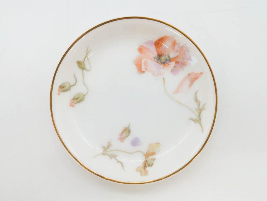 オールドノリタケ　NORITAKE　三越　ヤジロベー印　柔らかい色彩の花のデザインが可愛らしいミニプレート6枚セット(花、フラワー、小皿、豆皿、磁器、洋食器)(R-078524)