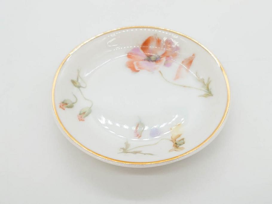 オールドノリタケ　NORITAKE　三越　ヤジロベー印　柔らかい色彩の花のデザインが可愛らしいミニプレート6枚セット(花、フラワー、小皿、豆皿、磁器、洋食器)(R-078524)