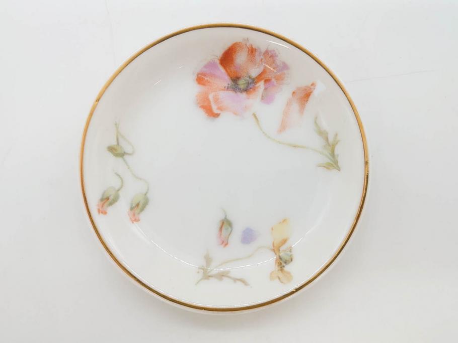 オールドノリタケ　NORITAKE　三越　ヤジロベー印　柔らかい色彩の花のデザインが可愛らしいミニプレート6枚セット(花、フラワー、小皿、豆皿、磁器、洋食器)(R-078524)