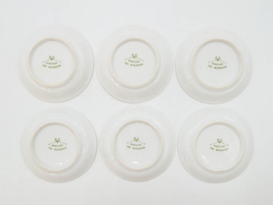 オールドノリタケ　NORITAKE　三越　ヤジロベー印　柔らかい色彩の花のデザインが可愛らしいミニプレート6枚セット(花、フラワー、小皿、豆皿、磁器、洋食器)(R-078631)