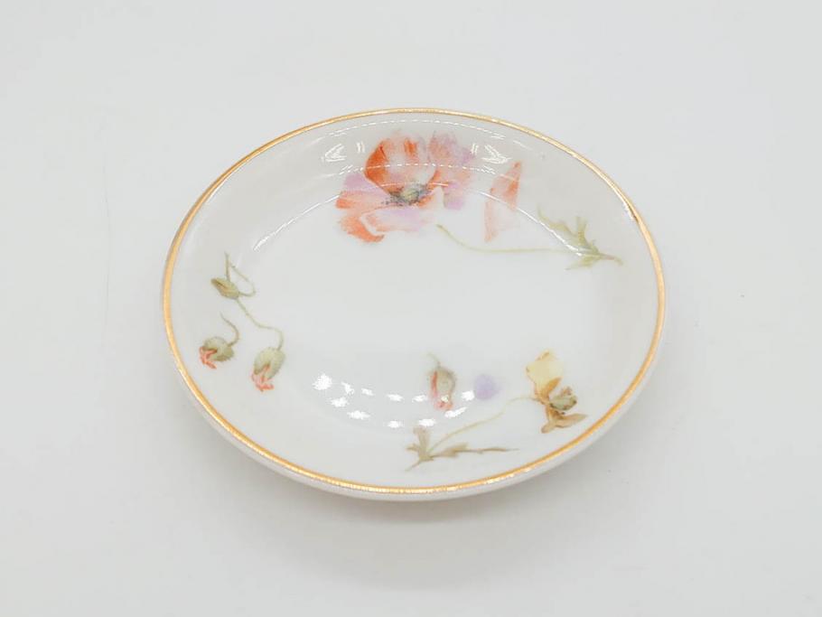 オールドノリタケ　NORITAKE　三越　ヤジロベー印　柔らかい色彩の花のデザインが可愛らしいミニプレート6枚セット(花、フラワー、小皿、豆皿、磁器、洋食器)(R-078631)