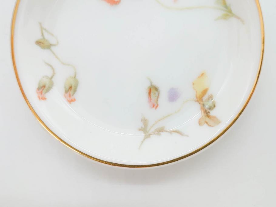 オールドノリタケ　NORITAKE　三越　ヤジロベー印　柔らかい色彩の花のデザインが可愛らしいミニプレート6枚セット(花、フラワー、小皿、豆皿、磁器、洋食器)(R-078631)