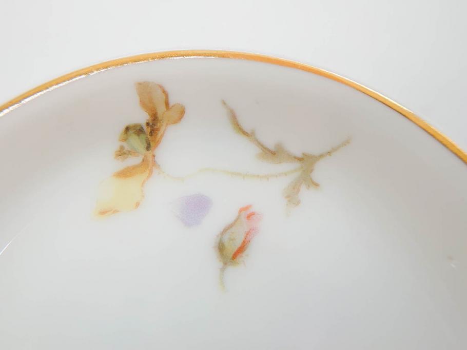 オールドノリタケ　NORITAKE　三越　ヤジロベー印　柔らかい色彩の花のデザインが可愛らしいミニプレート6枚セット(花、フラワー、小皿、豆皿、磁器、洋食器)(R-078631)