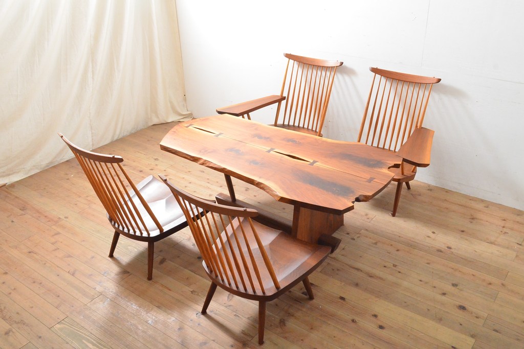 和製ヴィンテージ　ジョージナカシマ　LOUNGE ARM(ラウンジアーム)　One Arm(ワンアーム、片肘)　CN103　桜製作所　モダンに洗練された左アーム付きラウンジチェア(ジョージ・ナカシマ、イス、椅子、板座チェア、ビンテージ)(R-058614)