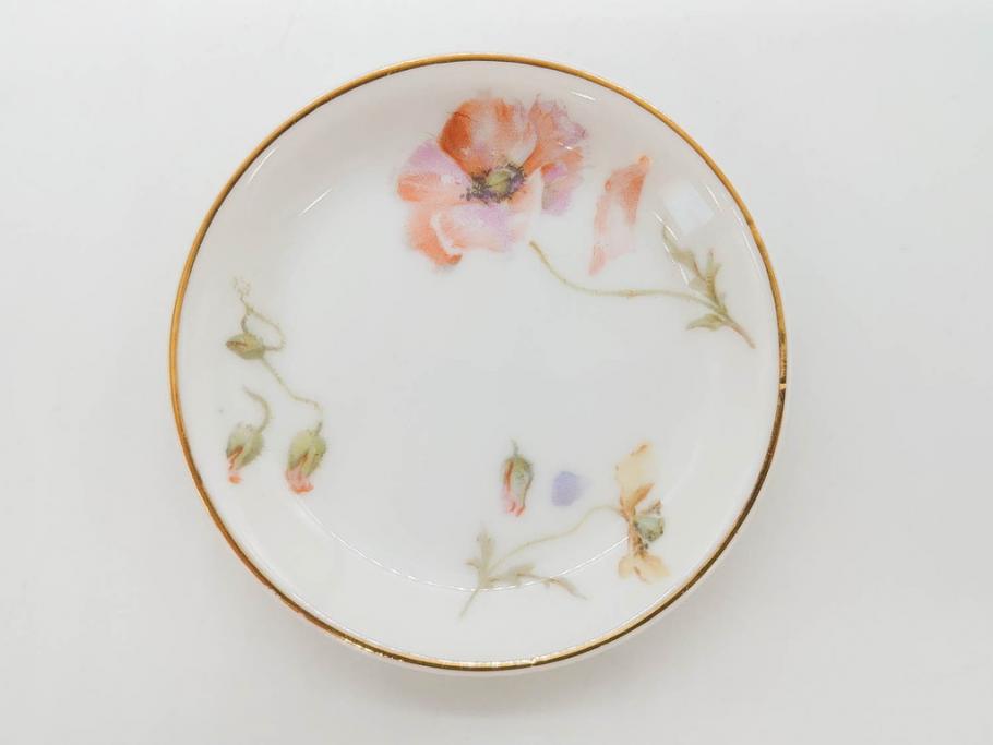 オールドノリタケ　NORITAKE　三越　ヤジロベー印　柔らかい色彩の花のデザインが可愛らしいミニプレート6枚セット(花、フラワー、小皿、豆皿、磁器、洋食器)(R-078631)
