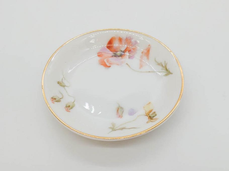 オールドノリタケ　NORITAKE　三越　ヤジロベー印　柔らかい色彩の花のデザインが可愛らしいミニプレート6枚セット(花、フラワー、小皿、豆皿、磁器、洋食器)(R-078631)