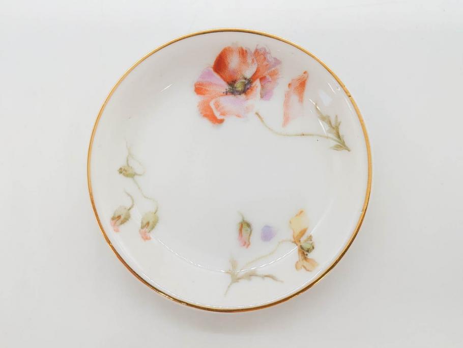 オールドノリタケ　NORITAKE　三越　ヤジロベー印　柔らかい色彩の花のデザインが可愛らしいミニプレート6枚セット(花、フラワー、小皿、豆皿、磁器、洋食器)(R-078631)