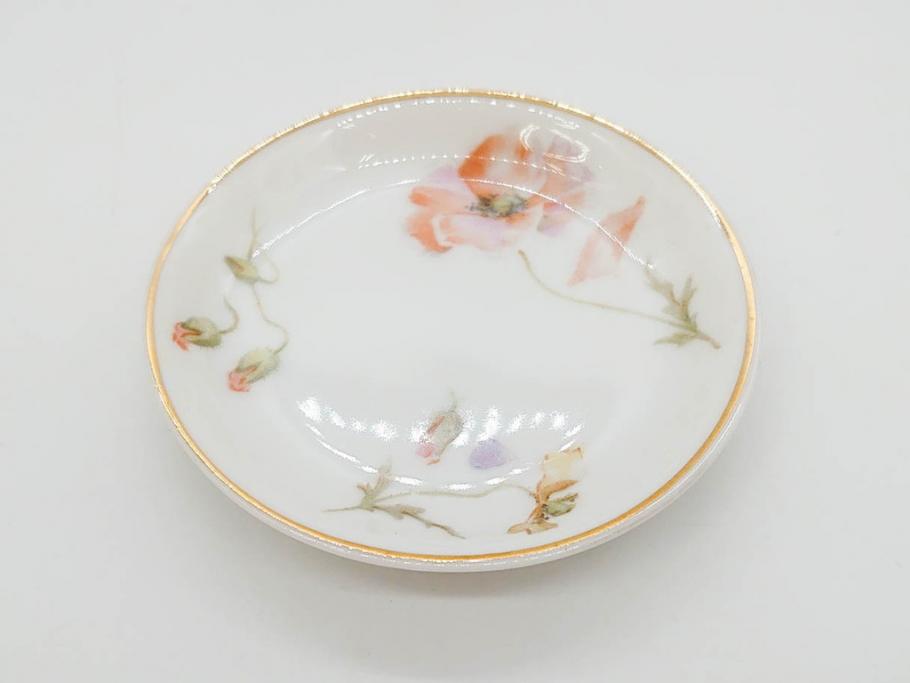 オールドノリタケ　NORITAKE　三越　ヤジロベー印　柔らかい色彩の花のデザインが可愛らしいミニプレート6枚セット(花、フラワー、小皿、豆皿、磁器、洋食器)(R-078631)