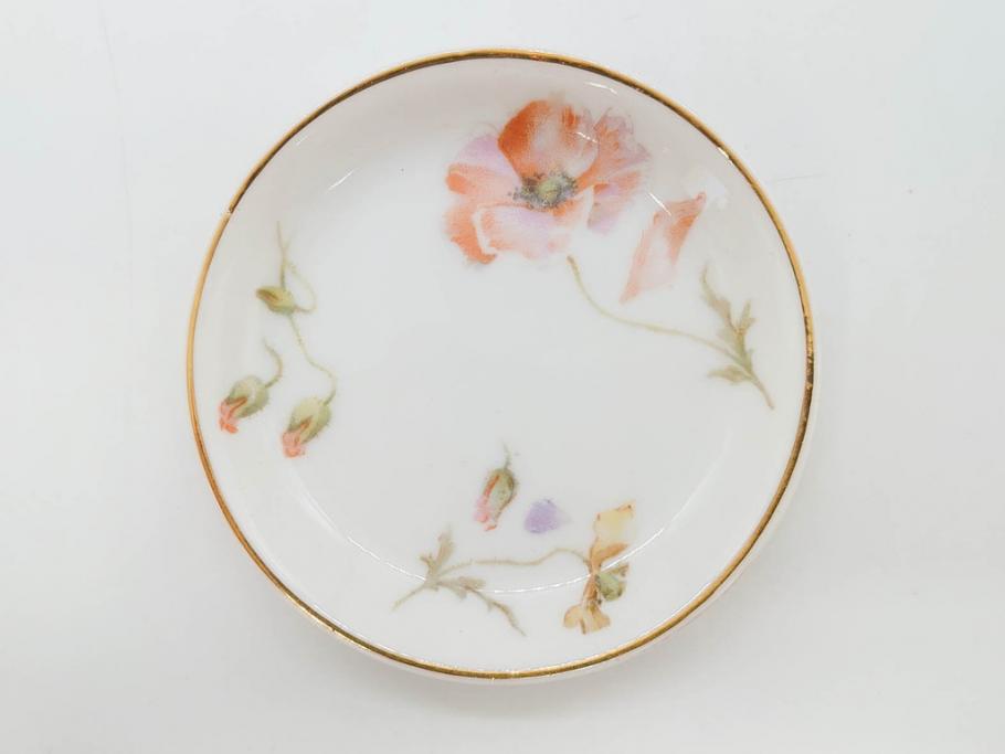 オールドノリタケ　NORITAKE　三越　ヤジロベー印　柔らかい色彩の花のデザインが可愛らしいミニプレート6枚セット(花、フラワー、小皿、豆皿、磁器、洋食器)(R-078631)