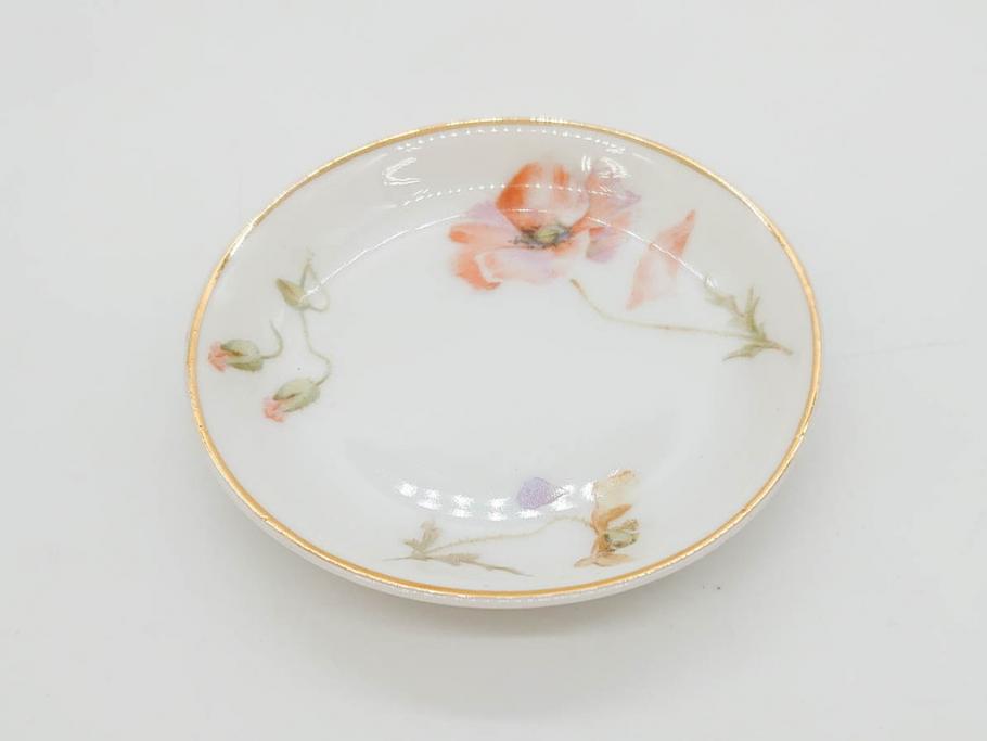 オールドノリタケ　NORITAKE　三越　ヤジロベー印　柔らかい色彩の花のデザインが可愛らしいミニプレート6枚セット(花、フラワー、小皿、豆皿、磁器、洋食器)(R-078631)