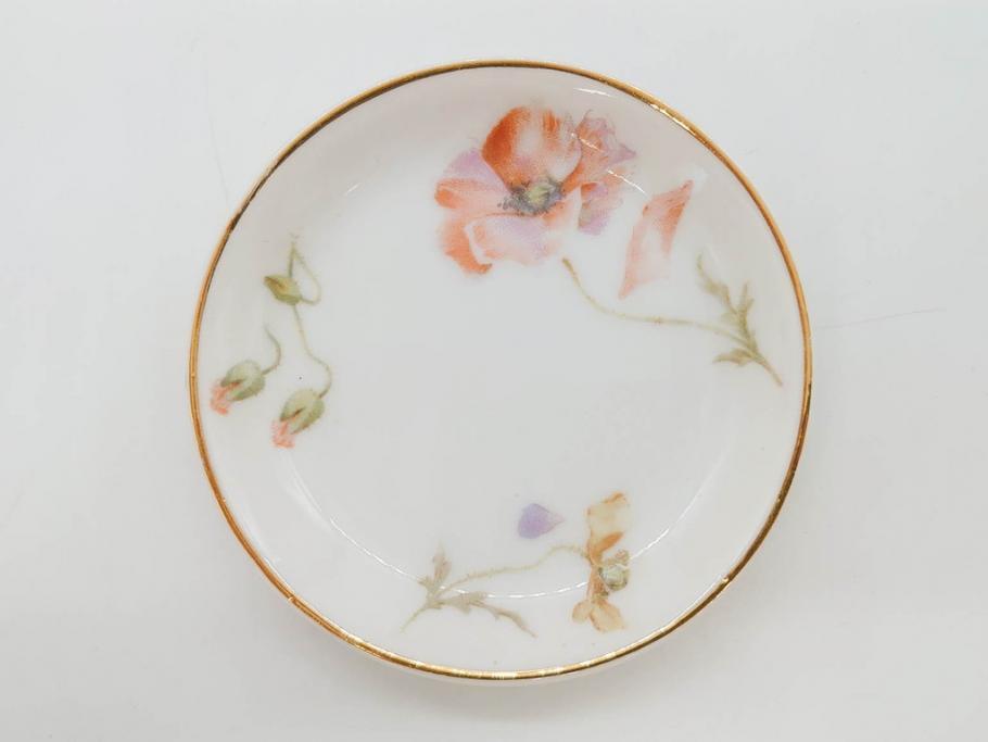 オールドノリタケ　NORITAKE　三越　ヤジロベー印　柔らかい色彩の花のデザインが可愛らしいミニプレート6枚セット(花、フラワー、小皿、豆皿、磁器、洋食器)(R-078631)