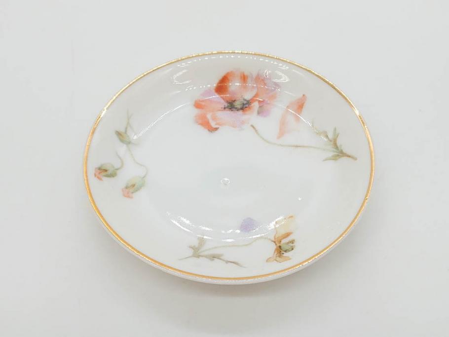 オールドノリタケ　NORITAKE　三越　ヤジロベー印　柔らかい色彩の花のデザインが可愛らしいミニプレート6枚セット(花、フラワー、小皿、豆皿、磁器、洋食器)(R-078631)