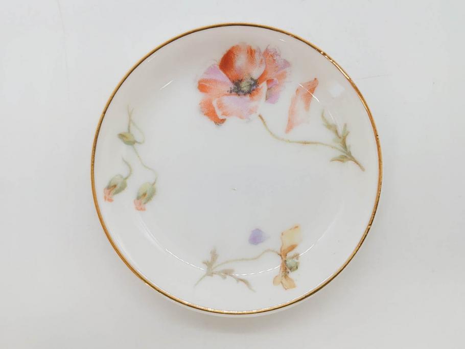 オールドノリタケ　NORITAKE　三越　ヤジロベー印　柔らかい色彩の花のデザインが可愛らしいミニプレート6枚セット(花、フラワー、小皿、豆皿、磁器、洋食器)(R-078631)