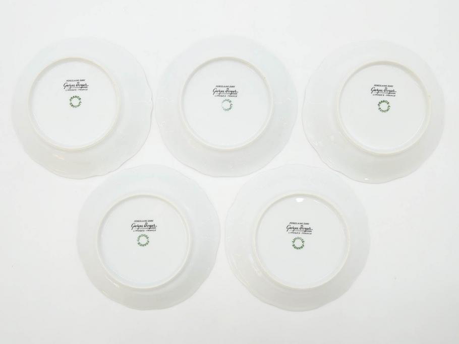 フランス　LIMOGES(リモージュ)　Georges Boyer(ジョルジュ ボワイエ)　バラの絵付けが上品なプレート5枚セット(薔薇、ローズ、磁器、金彩、深皿、小皿、洋食器)(R-078633)