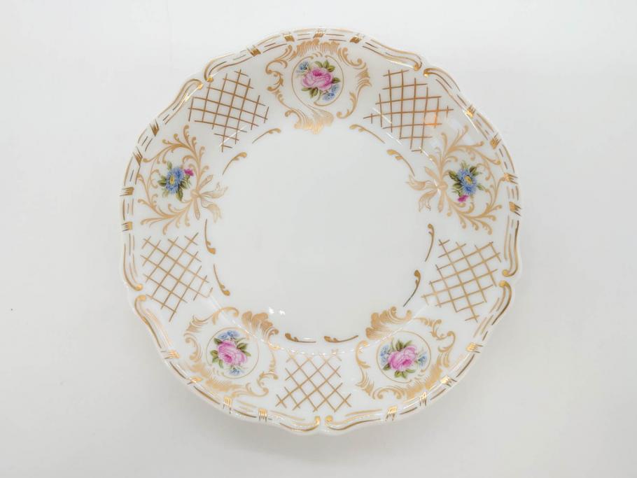 フランス　LIMOGES(リモージュ)　Georges Boyer(ジョルジュ ボワイエ)　バラの絵付けが上品なプレート5枚セット(薔薇、ローズ、磁器、金彩、深皿、小皿、洋食器)(R-078633)