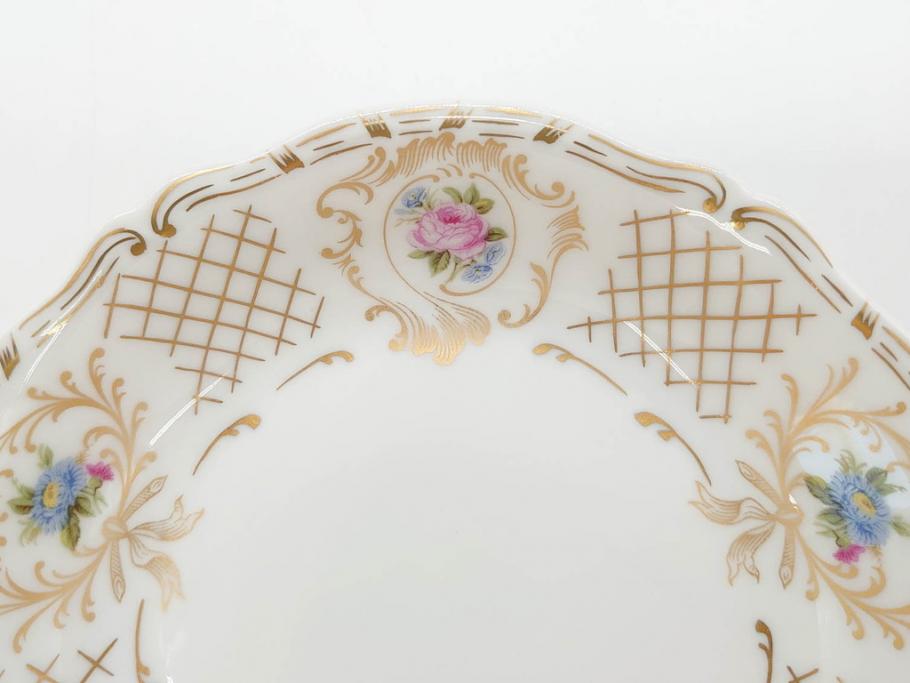フランス　LIMOGES(リモージュ)　Georges Boyer(ジョルジュ ボワイエ)　バラの絵付けが上品なプレート5枚セット(薔薇、ローズ、磁器、金彩、深皿、小皿、洋食器)(R-078633)