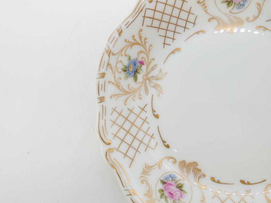 フランス　LIMOGES(リモージュ)　Georges Boyer(ジョルジュ ボワイエ)　バラの絵付けが上品なプレート5枚セット(薔薇、ローズ、磁器、金彩、深皿、小皿、洋食器)(R-078633)