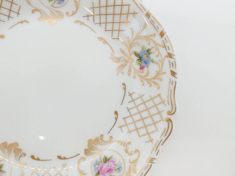 フランス　LIMOGES(リモージュ)　Georges Boyer(ジョルジュ ボワイエ)　バラの絵付けが上品なプレート5枚セット(薔薇、ローズ、磁器、金彩、深皿、小皿、洋食器)(R-078633)