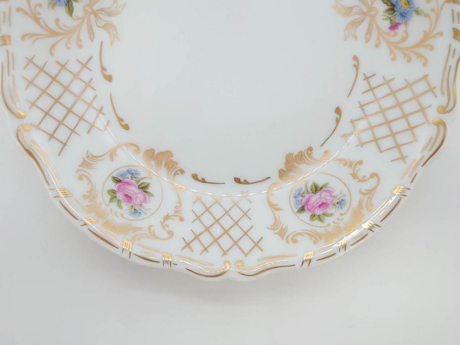 フランス　LIMOGES(リモージュ)　Georges Boyer(ジョルジュ ボワイエ)　バラの絵付けが上品なプレート5枚セット(薔薇、ローズ、磁器、金彩、深皿、小皿、洋食器)(R-078633)