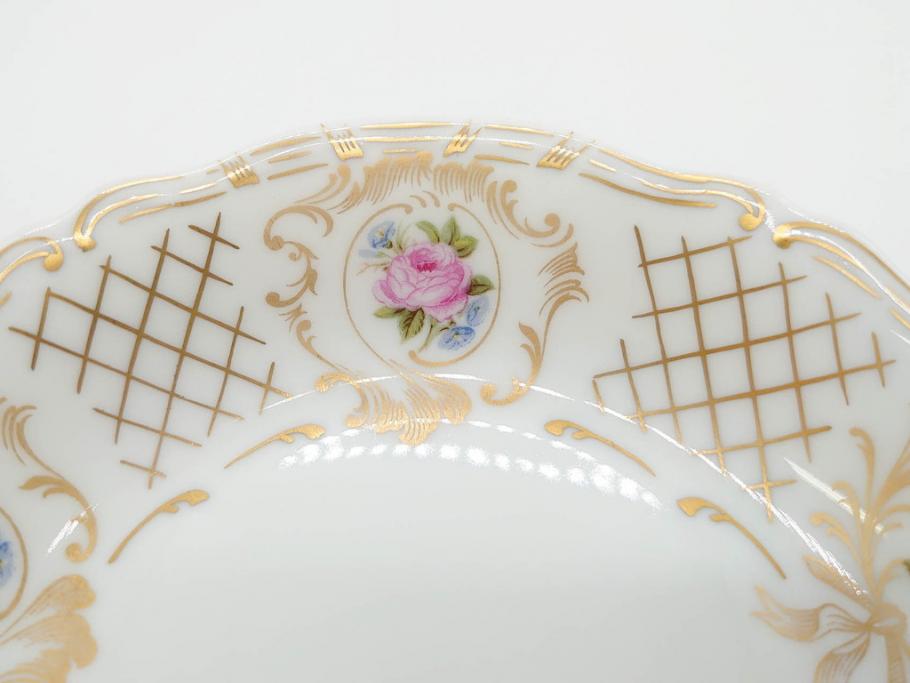 フランス　LIMOGES(リモージュ)　Georges Boyer(ジョルジュ ボワイエ)　バラの絵付けが上品なプレート5枚セット(薔薇、ローズ、磁器、金彩、深皿、小皿、洋食器)(R-078633)