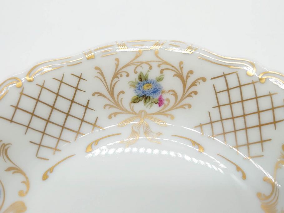 フランス　LIMOGES(リモージュ)　Georges Boyer(ジョルジュ ボワイエ)　バラの絵付けが上品なプレート5枚セット(薔薇、ローズ、磁器、金彩、深皿、小皿、洋食器)(R-078633)