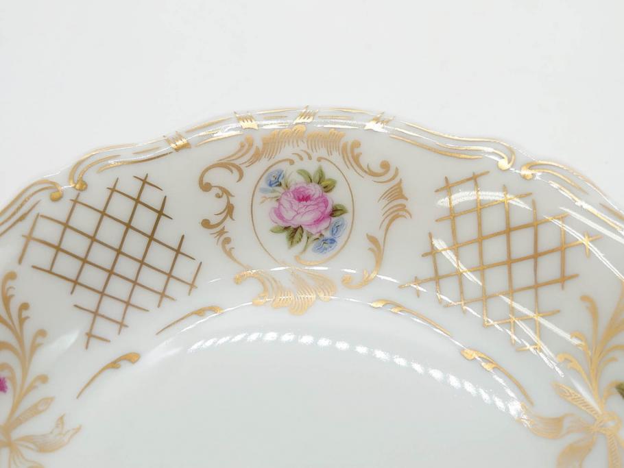 フランス　LIMOGES(リモージュ)　Georges Boyer(ジョルジュ ボワイエ)　バラの絵付けが上品なプレート5枚セット(薔薇、ローズ、磁器、金彩、深皿、小皿、洋食器)(R-078633)