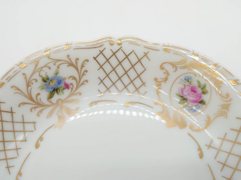 フランス　LIMOGES(リモージュ)　Georges Boyer(ジョルジュ ボワイエ)　バラの絵付けが上品なプレート5枚セット(薔薇、ローズ、磁器、金彩、深皿、小皿、洋食器)(R-078633)