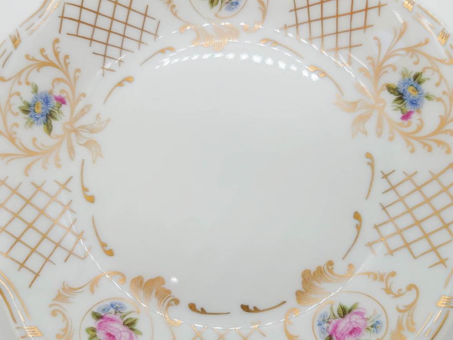 フランス　LIMOGES(リモージュ)　Georges Boyer(ジョルジュ ボワイエ)　バラの絵付けが上品なプレート5枚セット(薔薇、ローズ、磁器、金彩、深皿、小皿、洋食器)(R-078633)