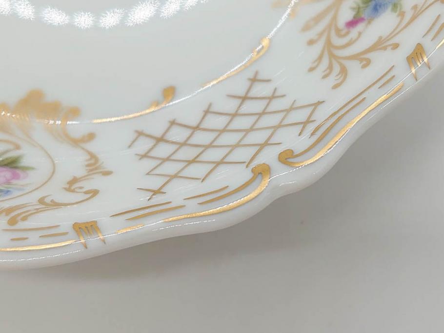 フランス　LIMOGES(リモージュ)　Georges Boyer(ジョルジュ ボワイエ)　バラの絵付けが上品なプレート5枚セット(薔薇、ローズ、磁器、金彩、深皿、小皿、洋食器)(R-078633)