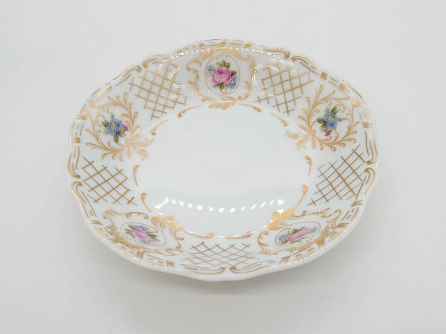 フランス　LIMOGES(リモージュ)　Georges Boyer(ジョルジュ ボワイエ)　バラの絵付けが上品なプレート5枚セット(薔薇、ローズ、磁器、金彩、深皿、小皿、洋食器)(R-078633)