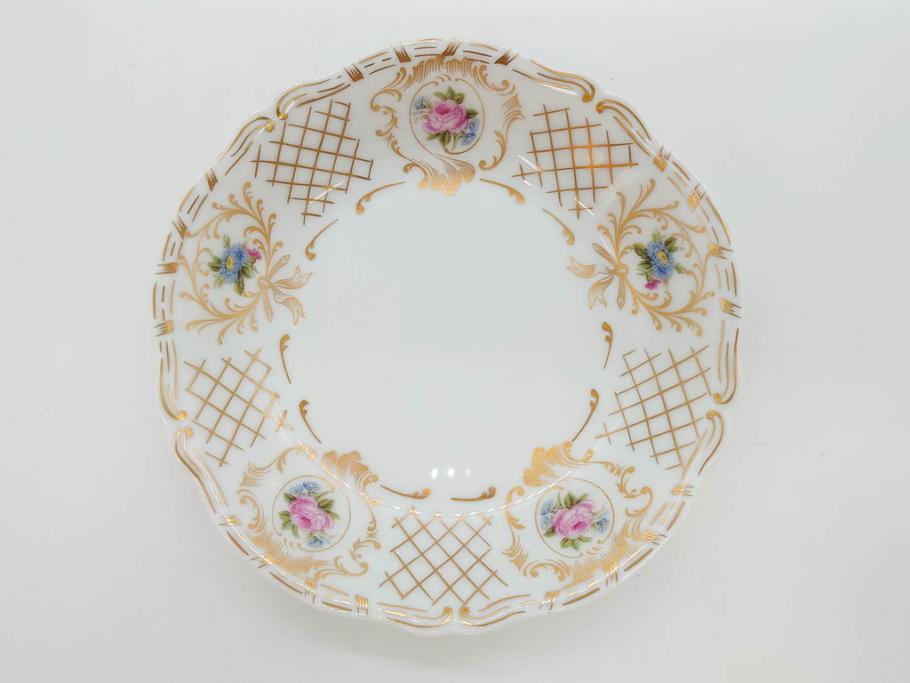 フランス　LIMOGES(リモージュ)　Georges Boyer(ジョルジュ ボワイエ)　バラの絵付けが上品なプレート5枚セット(薔薇、ローズ、磁器、金彩、深皿、小皿、洋食器)(R-078633)