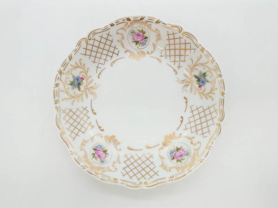 フランス　LIMOGES(リモージュ)　Georges Boyer(ジョルジュ ボワイエ)　バラの絵付けが上品なプレート5枚セット(薔薇、ローズ、磁器、金彩、深皿、小皿、洋食器)(R-078633)