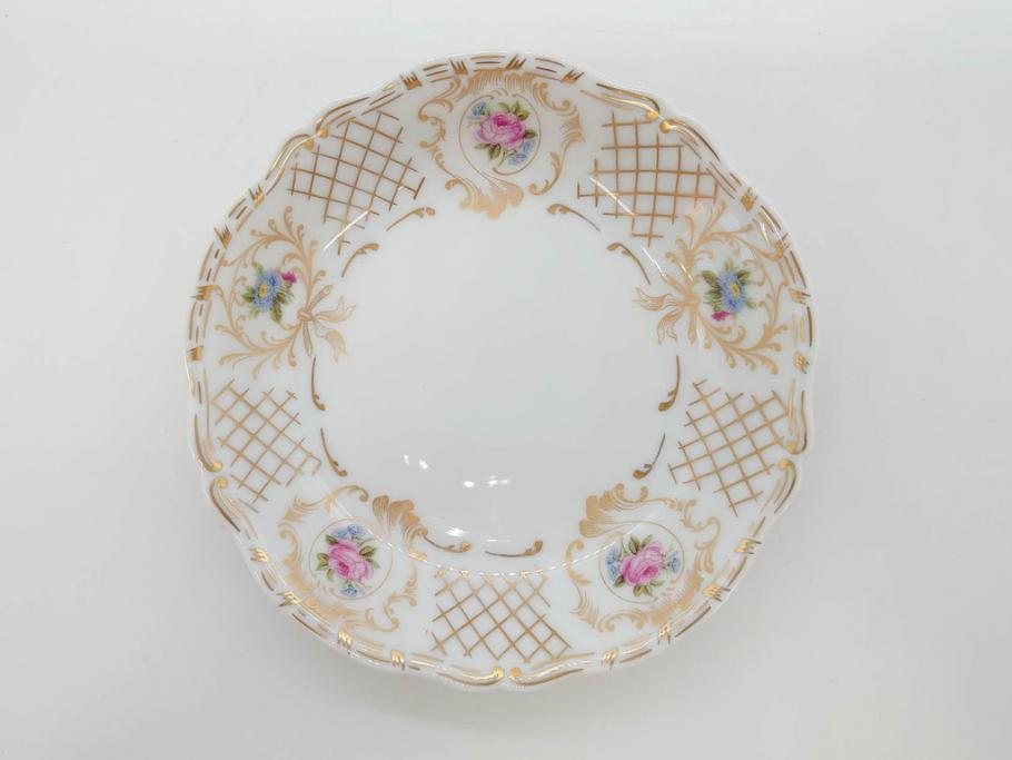 フランス　LIMOGES(リモージュ)　Georges Boyer(ジョルジュ ボワイエ)　バラの絵付けが上品なプレート5枚セット(薔薇、ローズ、磁器、金彩、深皿、小皿、洋食器)(R-078633)