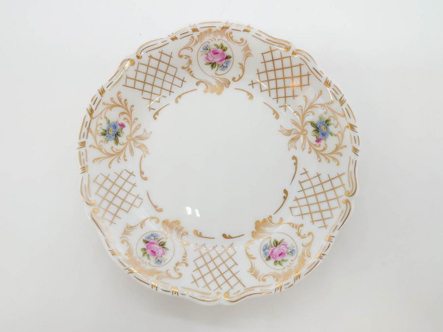 フランス　LIMOGES(リモージュ)　Georges Boyer(ジョルジュ ボワイエ)　バラの絵付けが上品なプレート5枚セット(薔薇、ローズ、磁器、金彩、深皿、小皿、洋食器)(R-078633)
