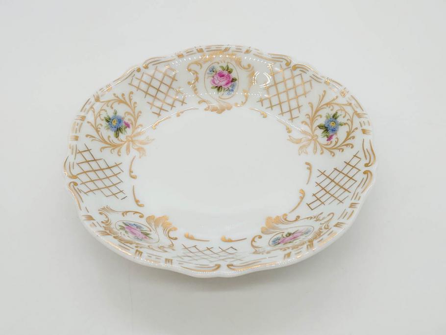 フランス　LIMOGES(リモージュ)　Georges Boyer(ジョルジュ ボワイエ)　バラの絵付けが上品なプレート5枚セット(薔薇、ローズ、磁器、金彩、深皿、小皿、洋食器)(R-078634)