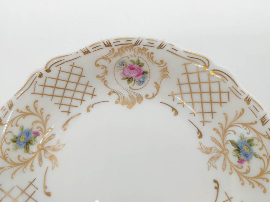 フランス　LIMOGES(リモージュ)　Georges Boyer(ジョルジュ ボワイエ)　バラの絵付けが上品なプレート5枚セット(薔薇、ローズ、磁器、金彩、深皿、小皿、洋食器)(R-078634)