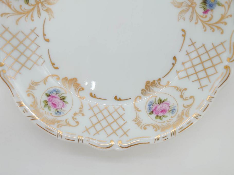 フランス　LIMOGES(リモージュ)　Georges Boyer(ジョルジュ ボワイエ)　バラの絵付けが上品なプレート5枚セット(薔薇、ローズ、磁器、金彩、深皿、小皿、洋食器)(R-078634)